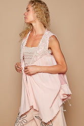 POL Embroidered Pearls Open Front Sleeveless Cardigan OutfitFlow